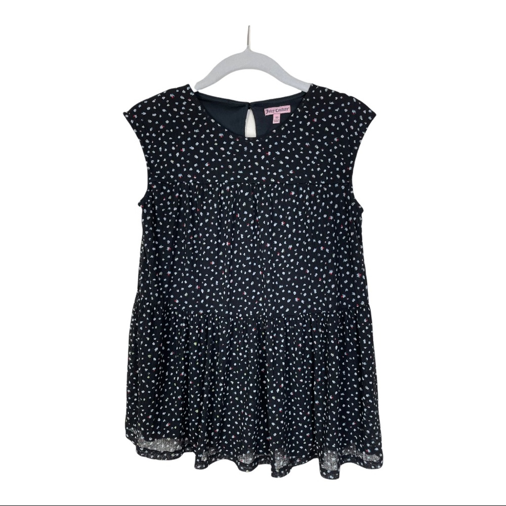Juicy Couture Size XS Black Floral Petal Sleeveless Baby Doll Blouse